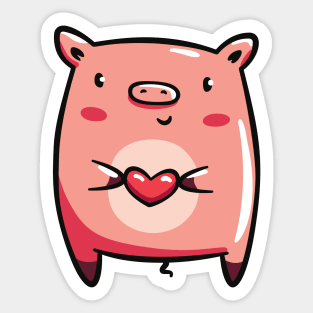 Cute Chibi Pig With Heart Sticker